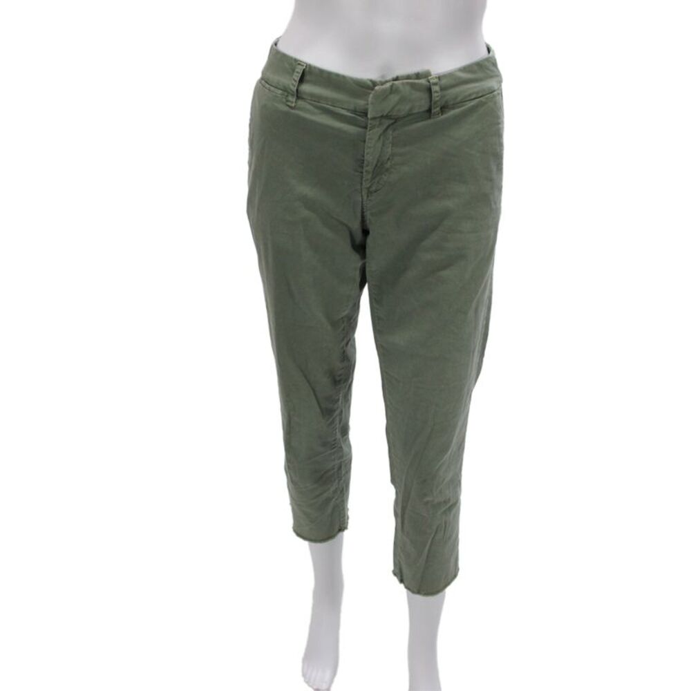 Nili Lotan Womens Capri Pants Green Cotton Button Size 32